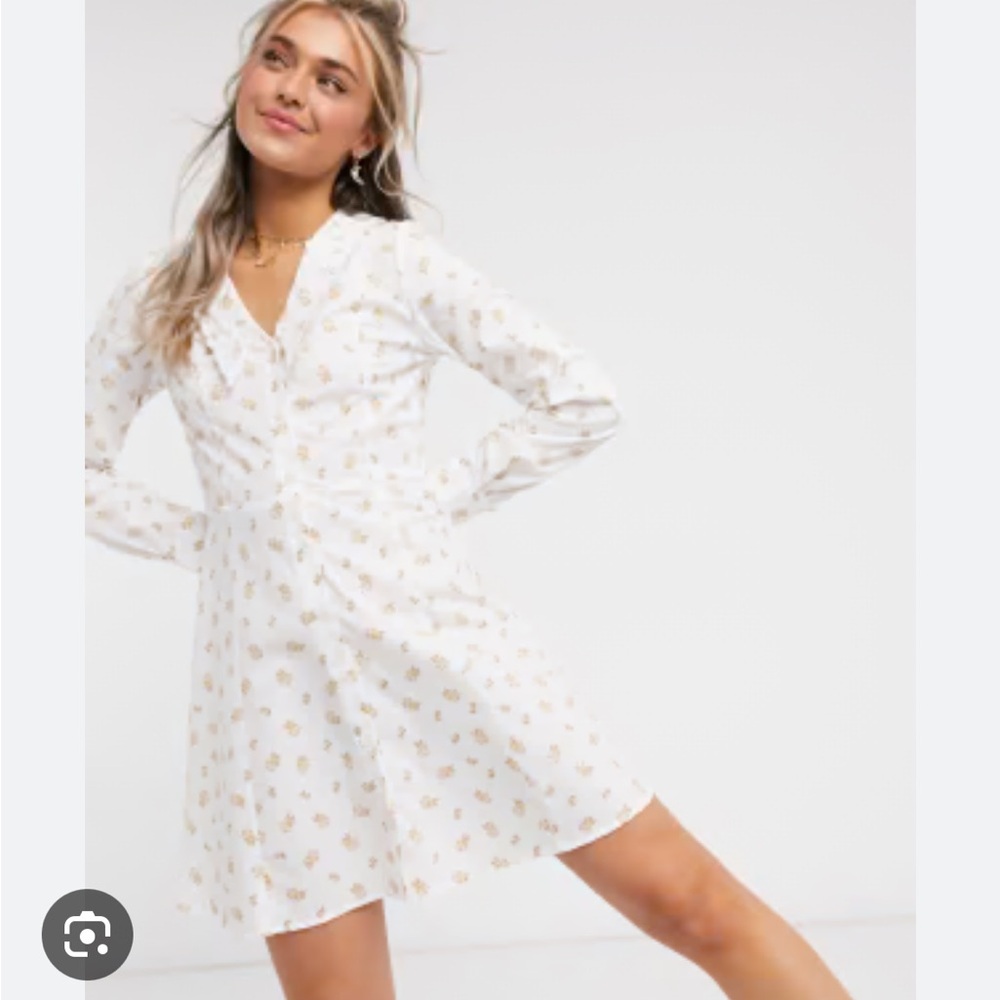 Monki Noomi Cotton Embroidered Lace Collar Feminine White Floral Midi Dress